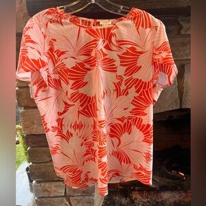 J. Crew Red and White Leaf Print Blouse Size 10